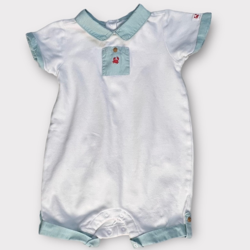 Janie and Jack Layette Shortall with Pockets and Crab 12-18 months
